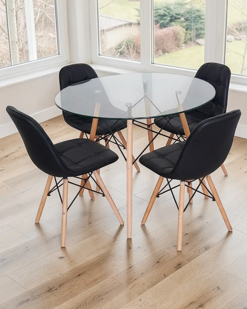 Comedor Redondo Vidrio Eames con Sillas Buckle 9