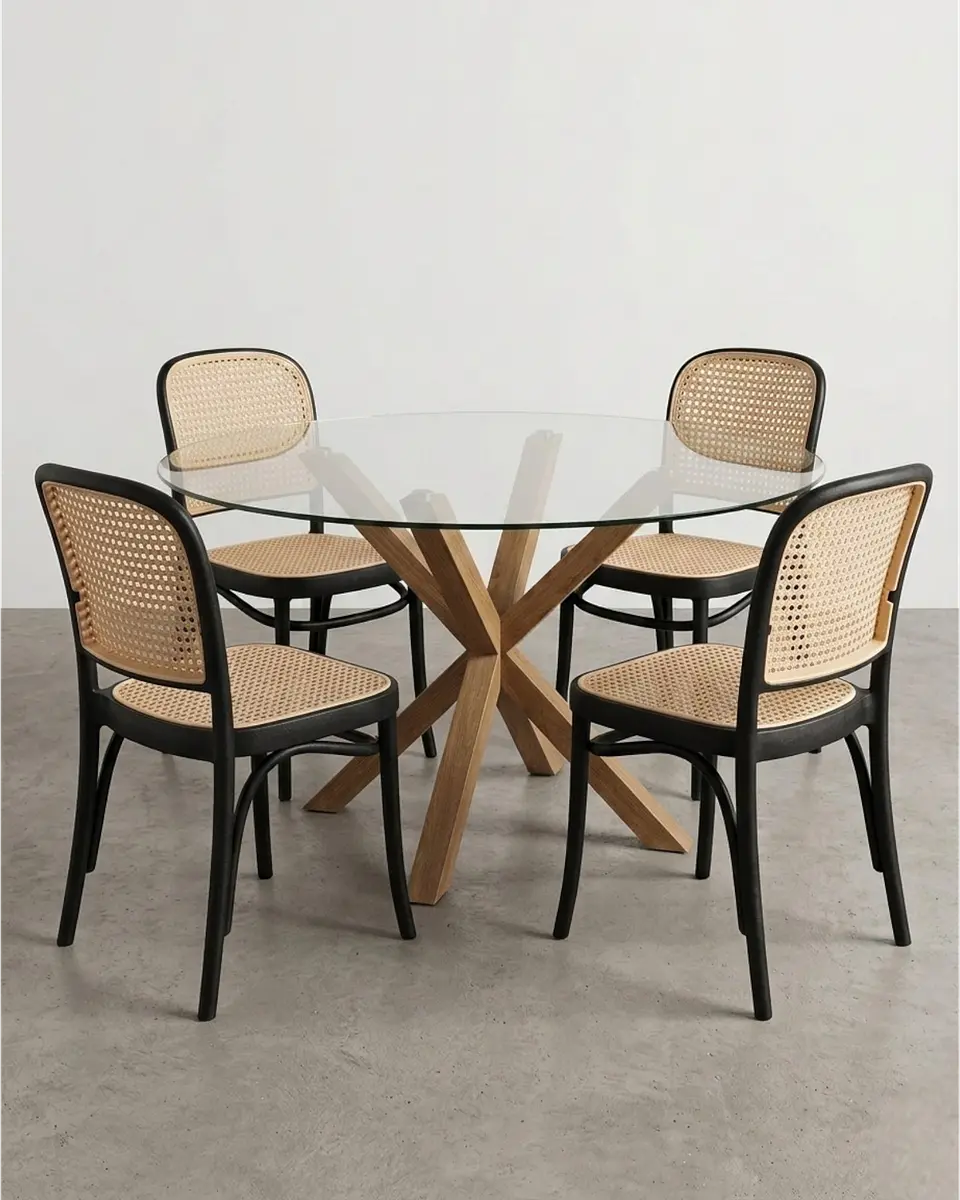 Comedor Redondo Vidrio Madrid con Sillas Lombardia  2