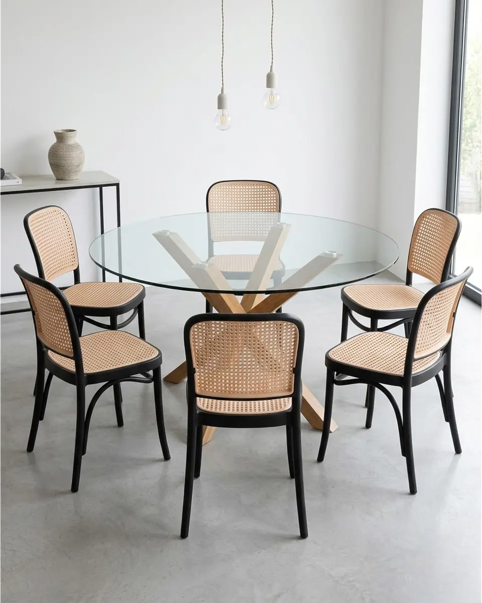 Comedor Redondo Vidrio Madrid con Sillas Lombardia  3