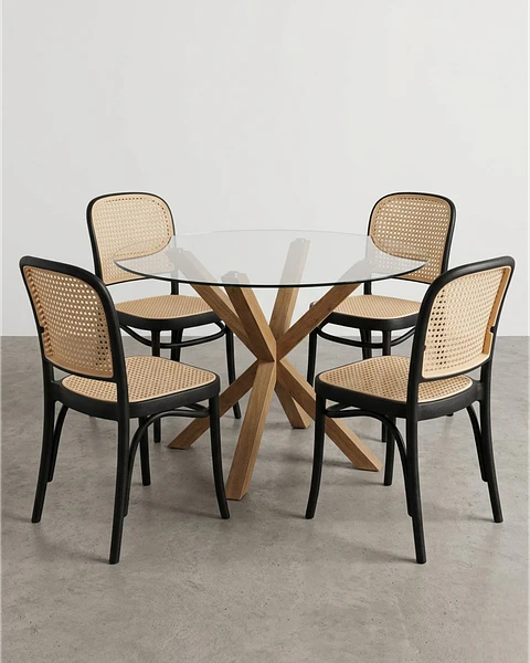 Comedor Redondo Vidrio Madrid con Sillas Lombardia 