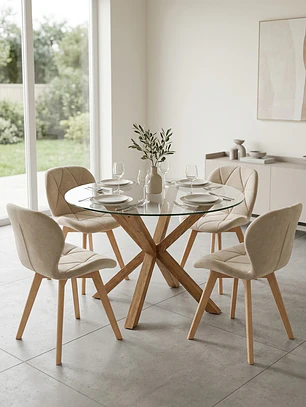 Comedor Redondo Vidrio 4 ó 6 Sillas Radar Velvet – Mesa Madrid