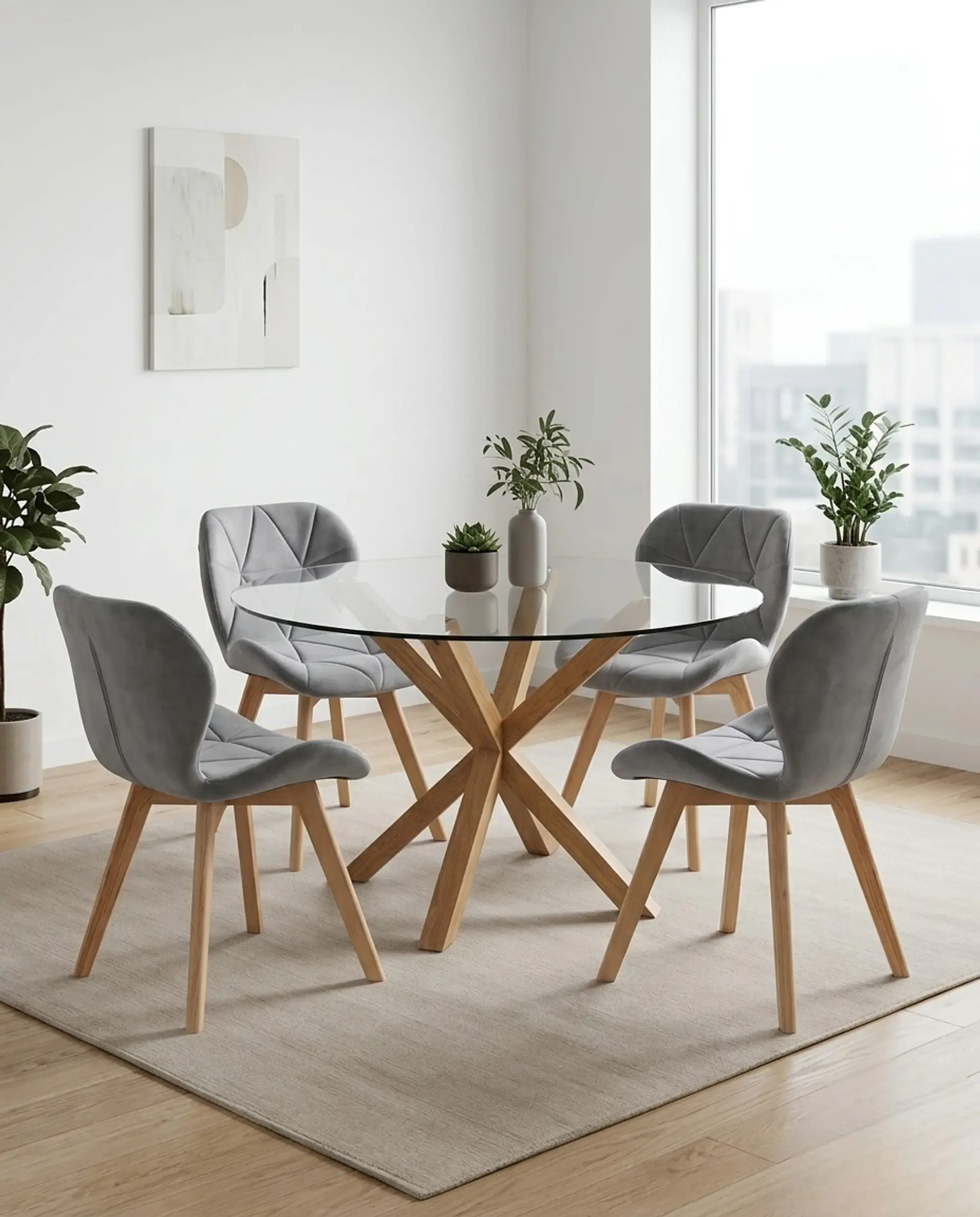 Comedor Redondo Vidrio Madrid con Sillas Radar Velvet 2
