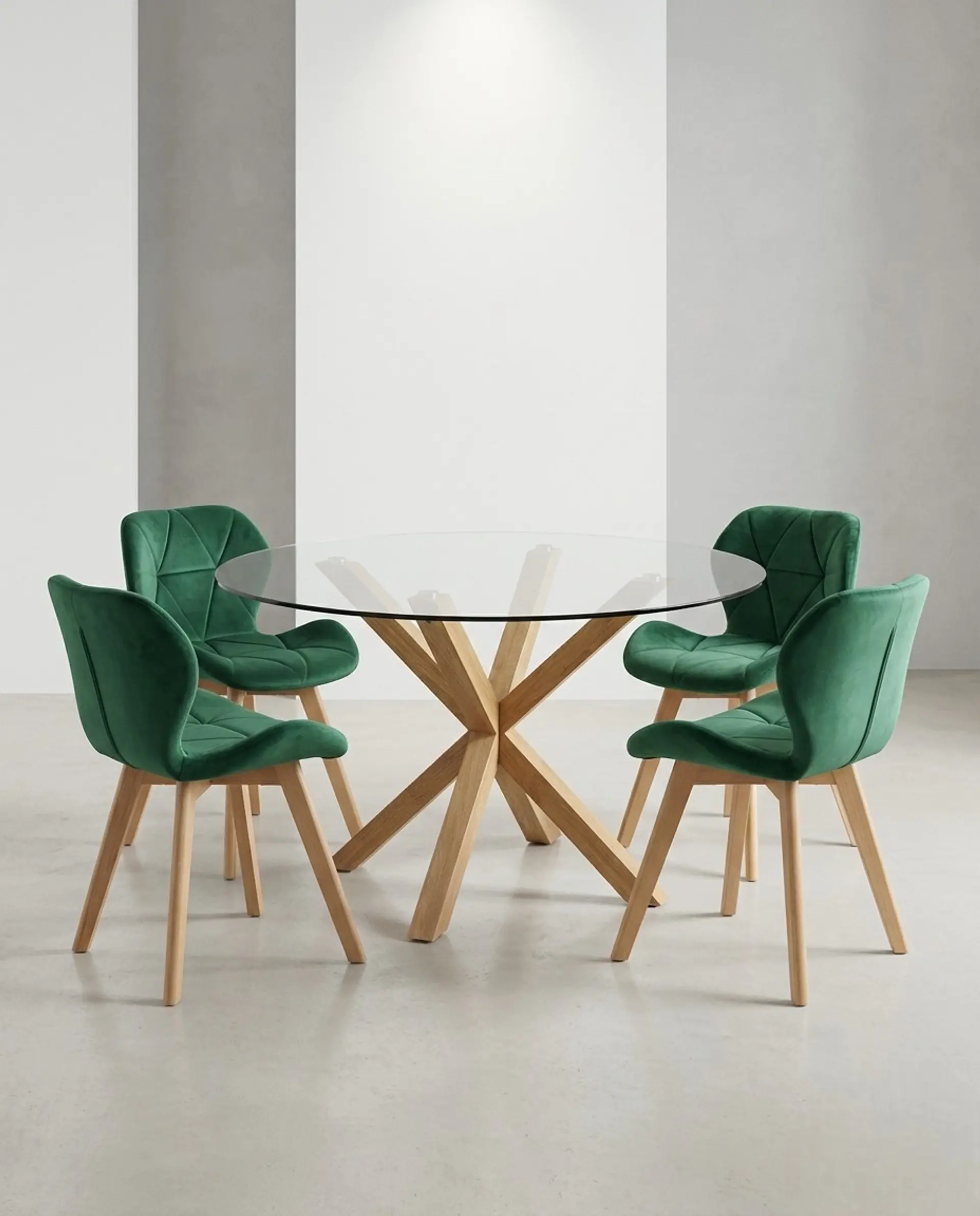 Comedor Redondo Vidrio Madrid con Sillas Radar Velvet 4
