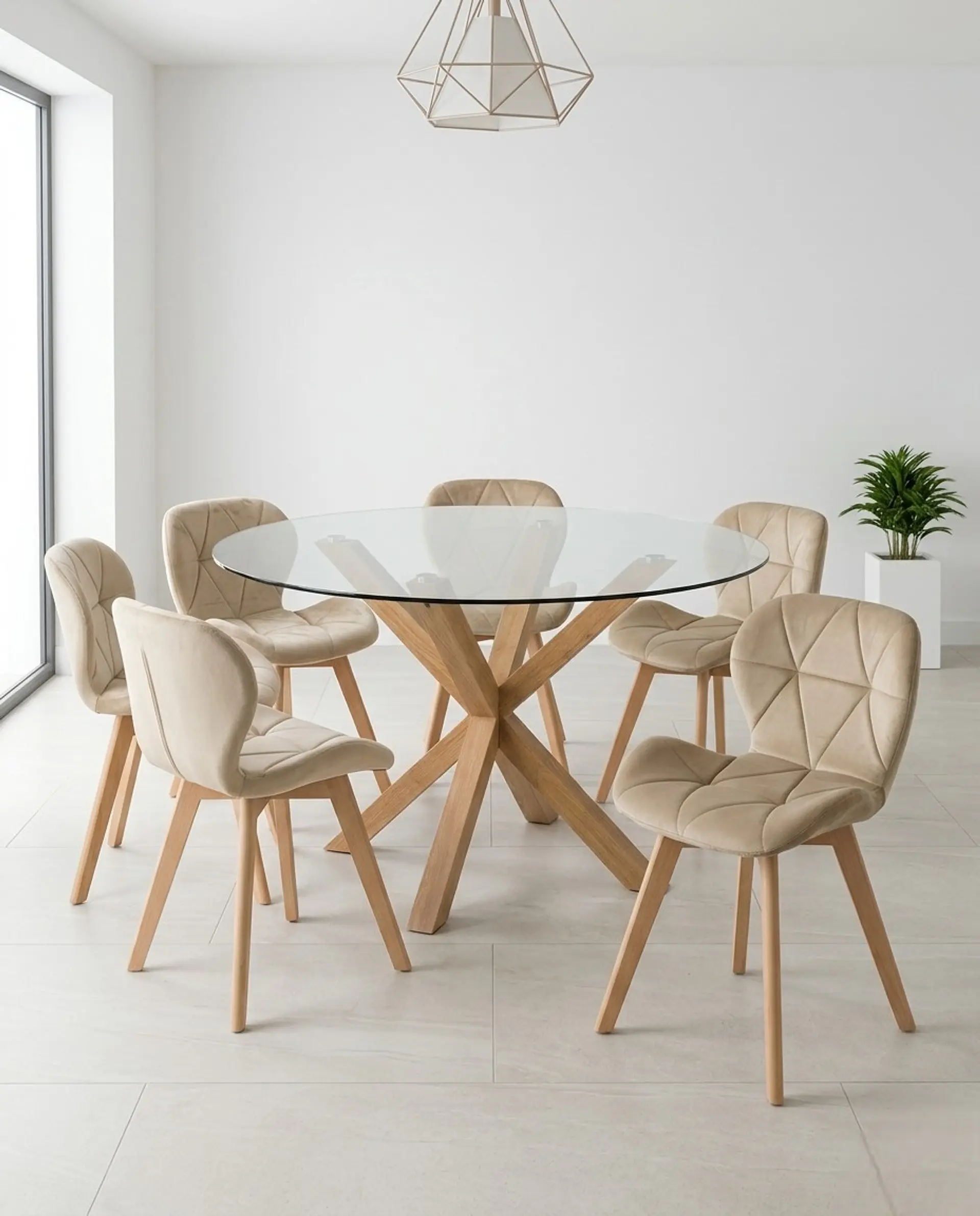 Comedor Redondo Vidrio Madrid con Sillas Radar Velvet 6
