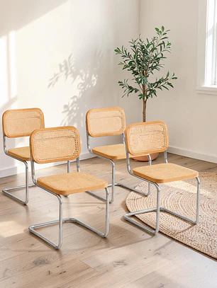 Pack 4 Sillas Breuer Madera y Ratán 