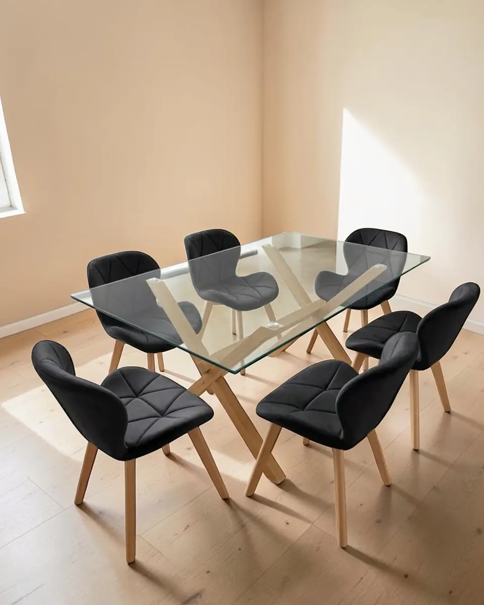 Comedor Rectangular Vidrio Elite con Sillas Radar Velvet  6