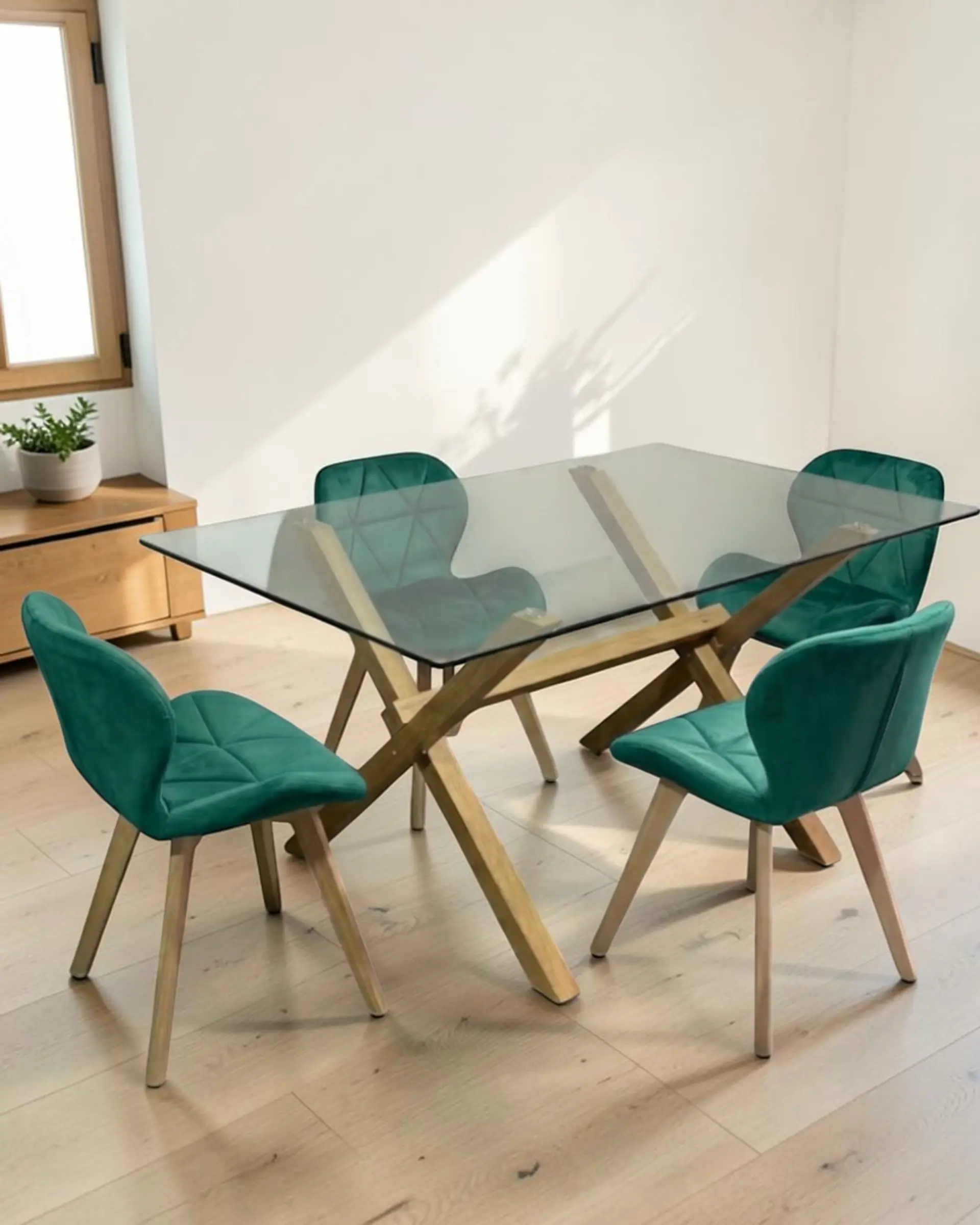 Comedor Rectangular Vidrio Elite con Sillas Radar Velvet  3
