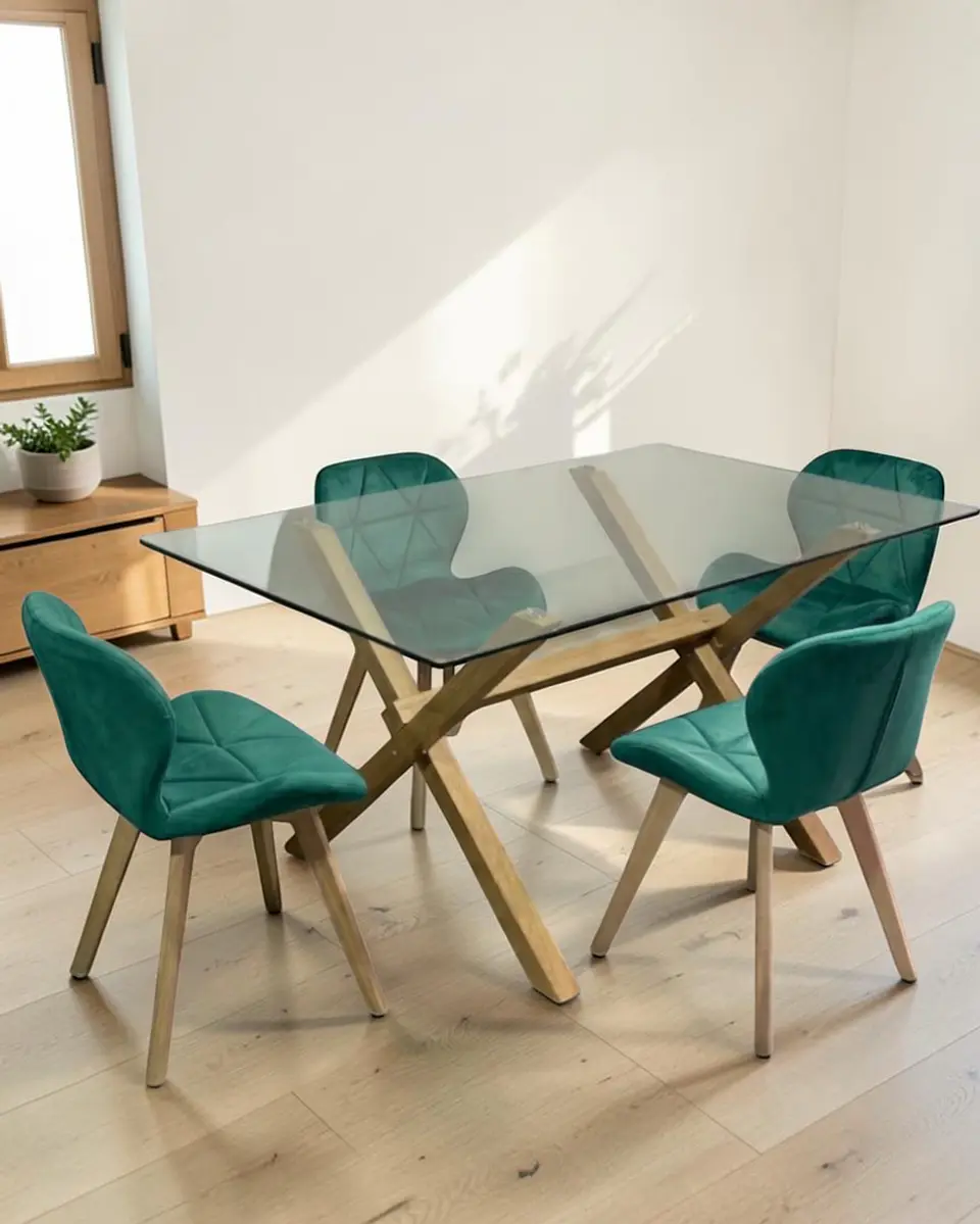 Comedor Rectangular Vidrio Elite con Sillas Radar Velvet  3