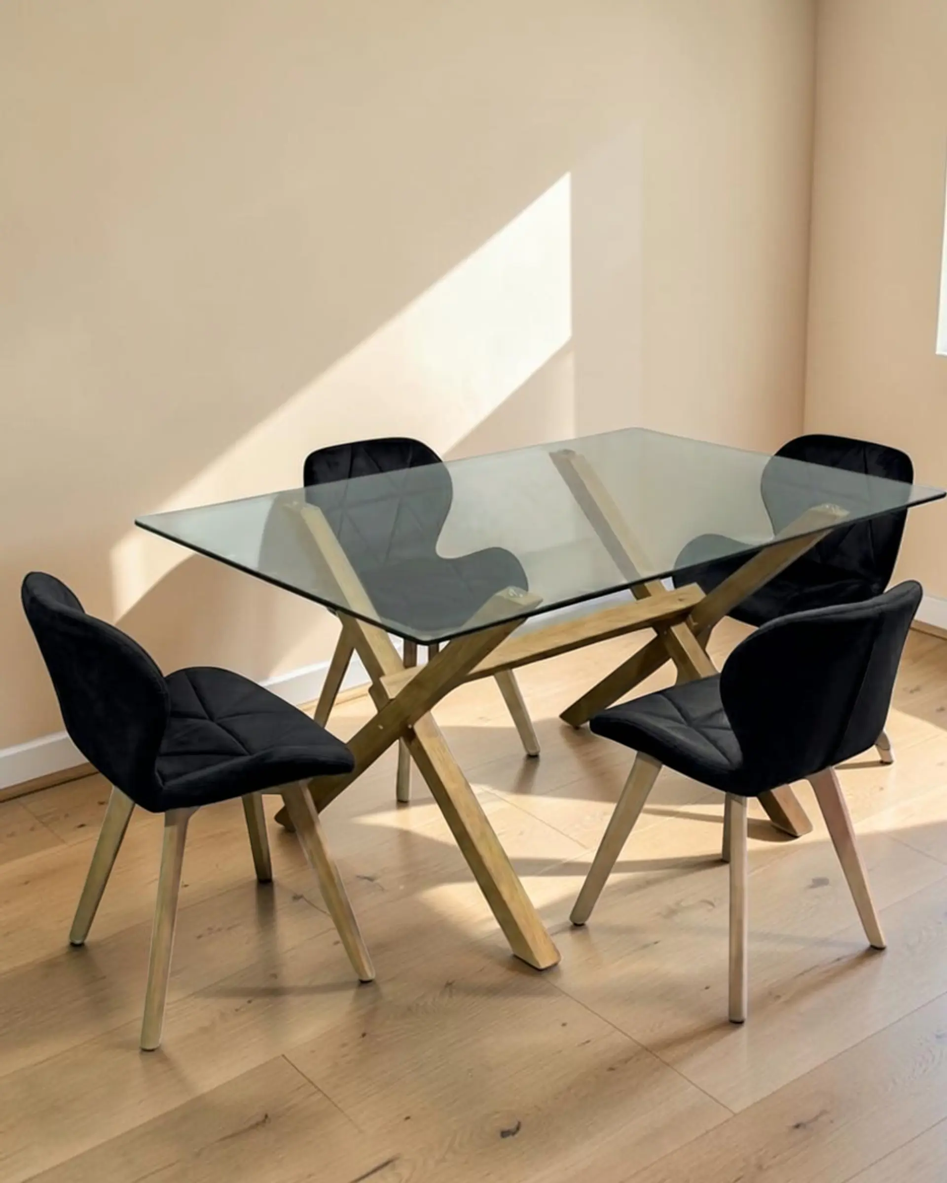 Comedor Rectangular Vidrio Elite con Sillas Radar Velvet  1