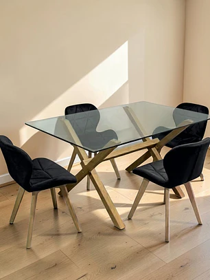 Comedor Rectangular Vidrio 4 ó 6 Sillas Radar Velvet – Mesa Elite 140x90