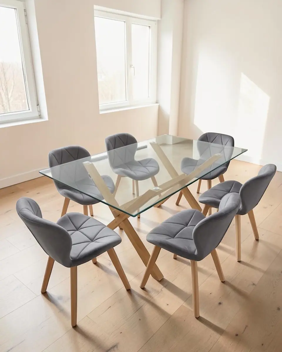 Comedor Rectangular Vidrio Elite con Sillas Radar Velvet  7