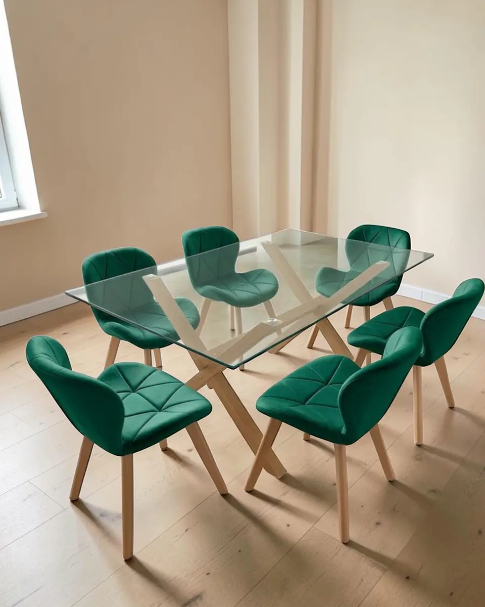Comedor Rectangular Vidrio Elite con Sillas Radar Velvet  9