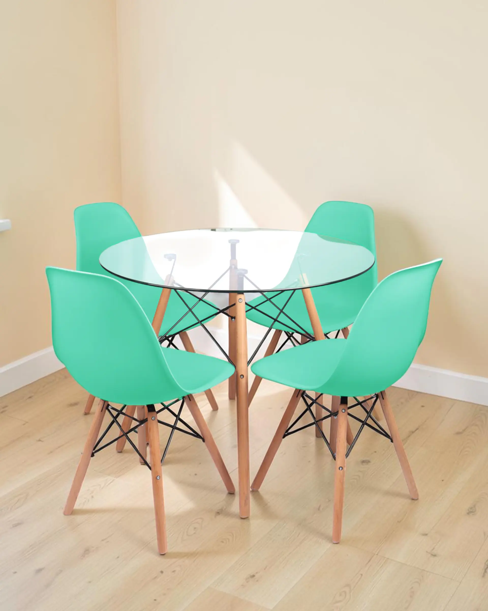 Comedor Redondo Vidrio Eames con Sillas Eames 3