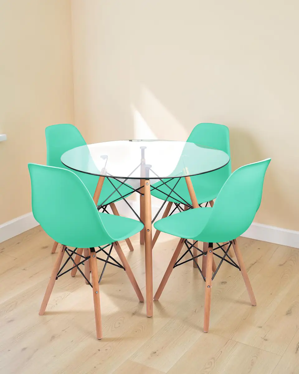Comedor Redondo Vidrio Eames con Sillas Eames 3