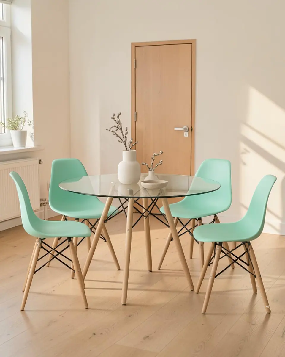 Comedor Redondo Vidrio Eames con Sillas Eames 4