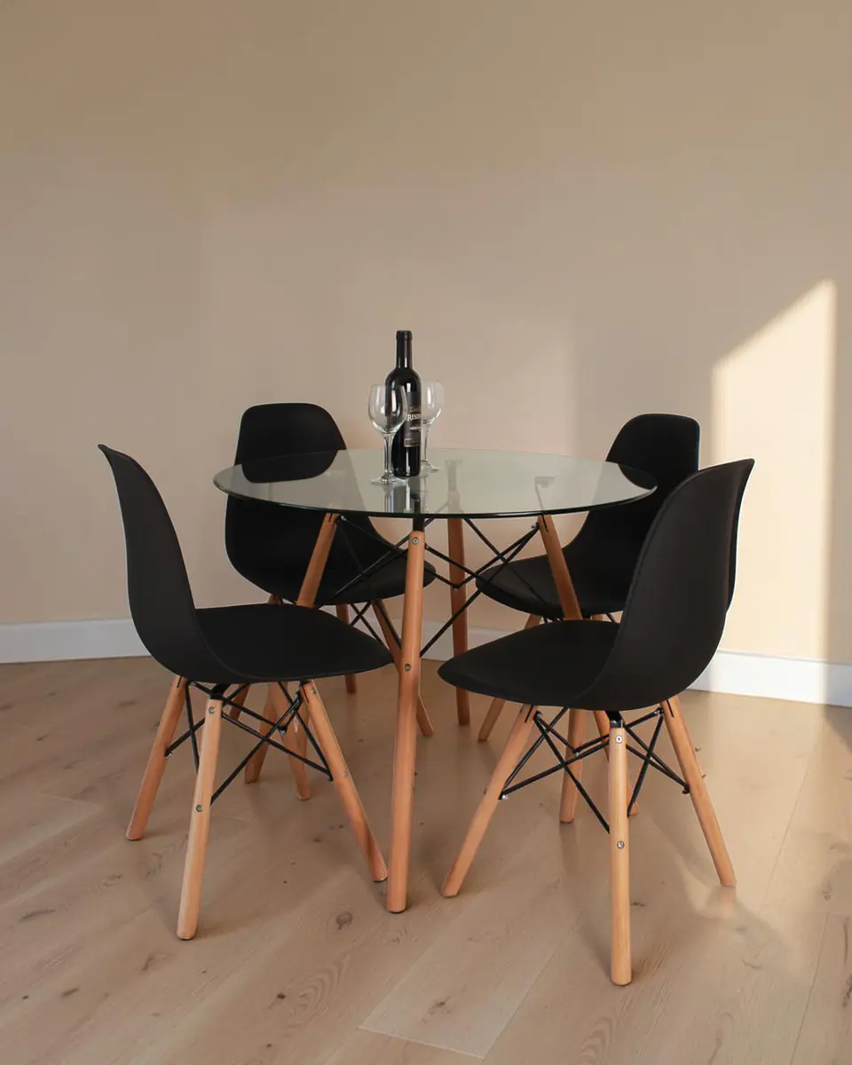 Comedor Redondo Vidrio Eames con Sillas Eames 5