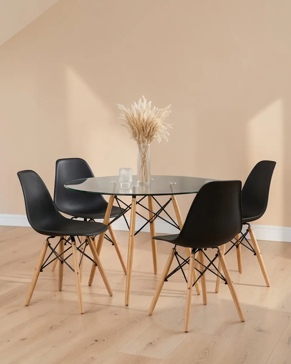 Comedor Redondo Vidrio Eames con Sillas Eames 6