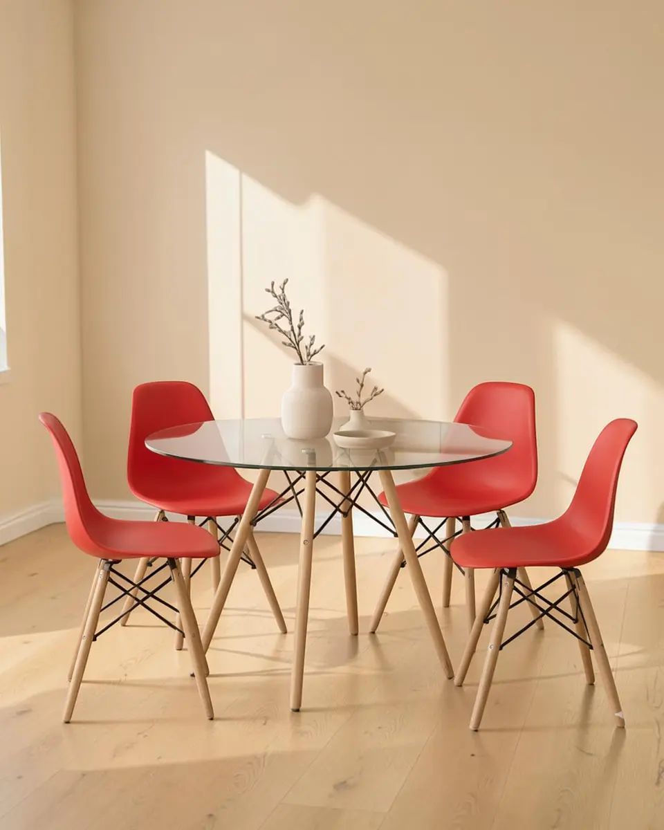 Comedor Redondo Vidrio Eames con Sillas Eames 7