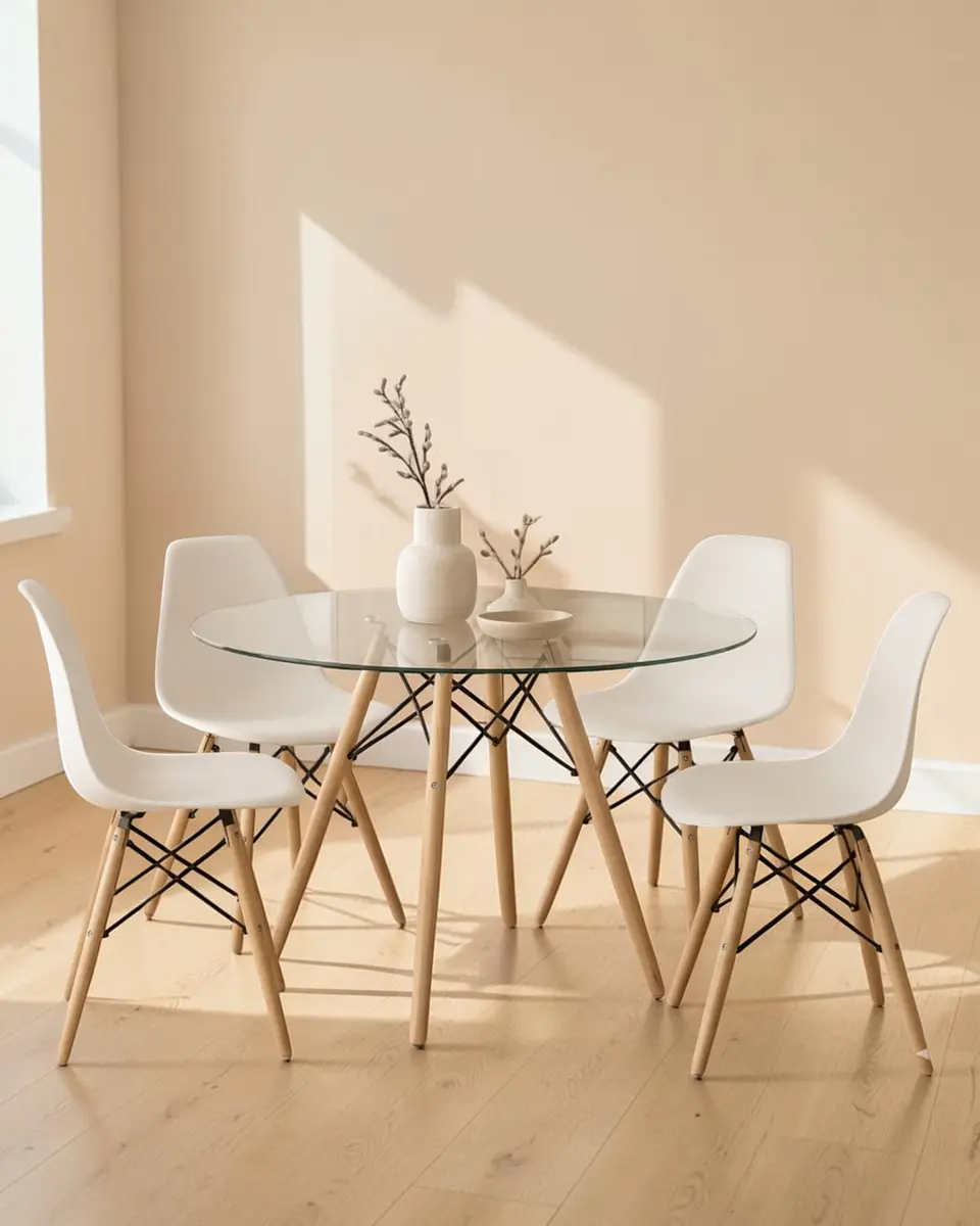 Comedor Redondo Vidrio Eames con Sillas Eames 8