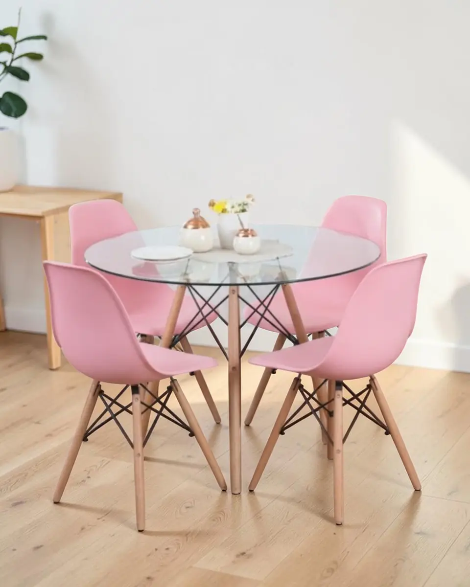 Comedor Redondo Vidrio Eames con Sillas Eames 12