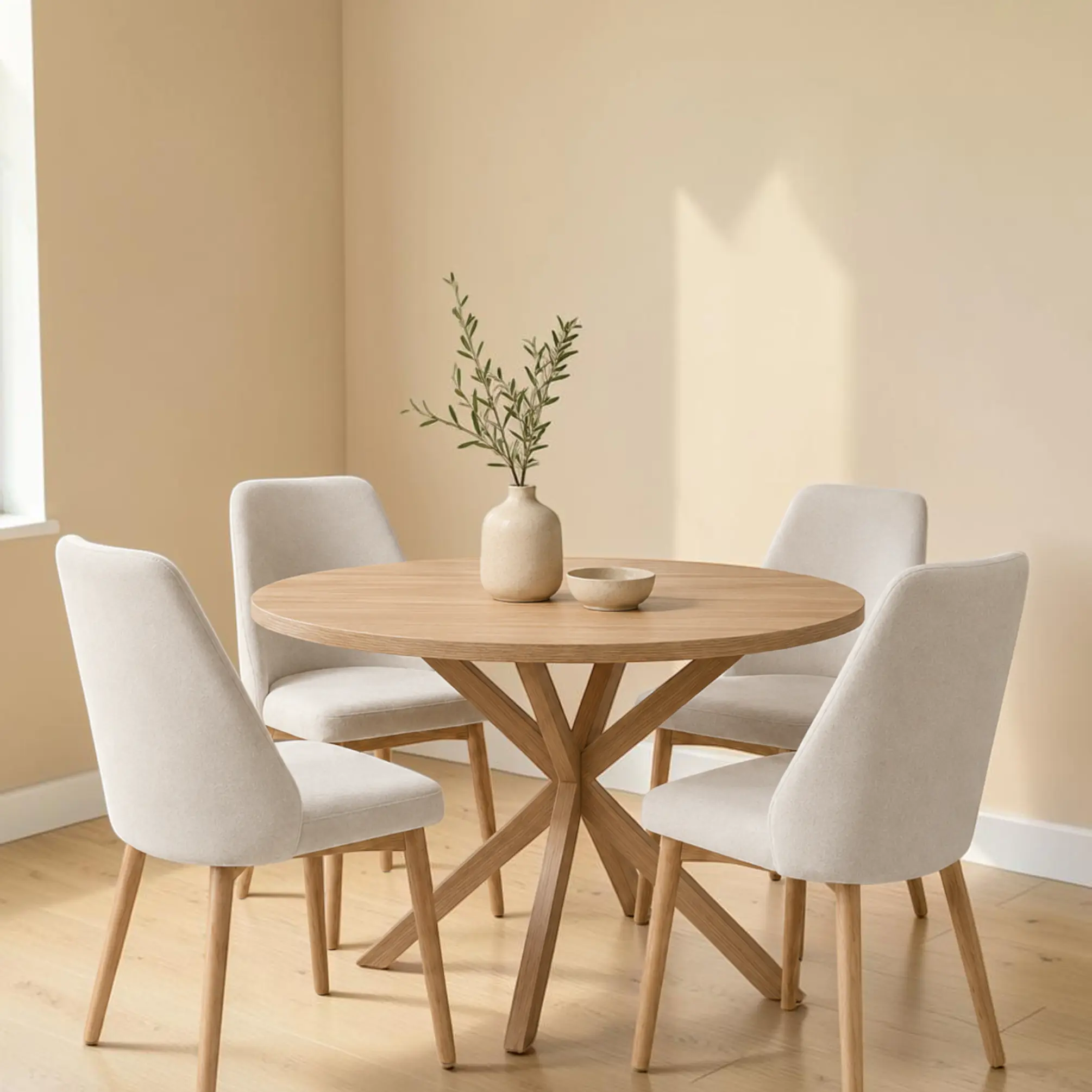 Comedor Redondo Madrid con Sillas Lena Lino 2