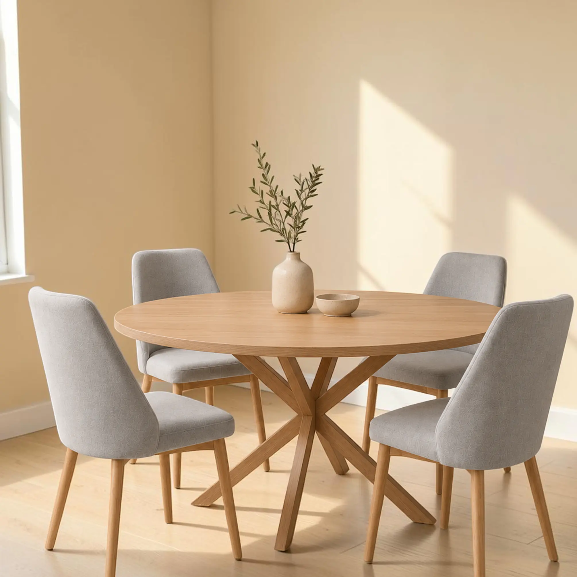 Comedor Redondo Madrid con Sillas Lena Lino 5