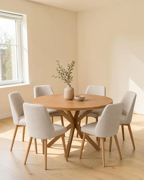 Comedor Redondo Madrid con Sillas Lena Lino