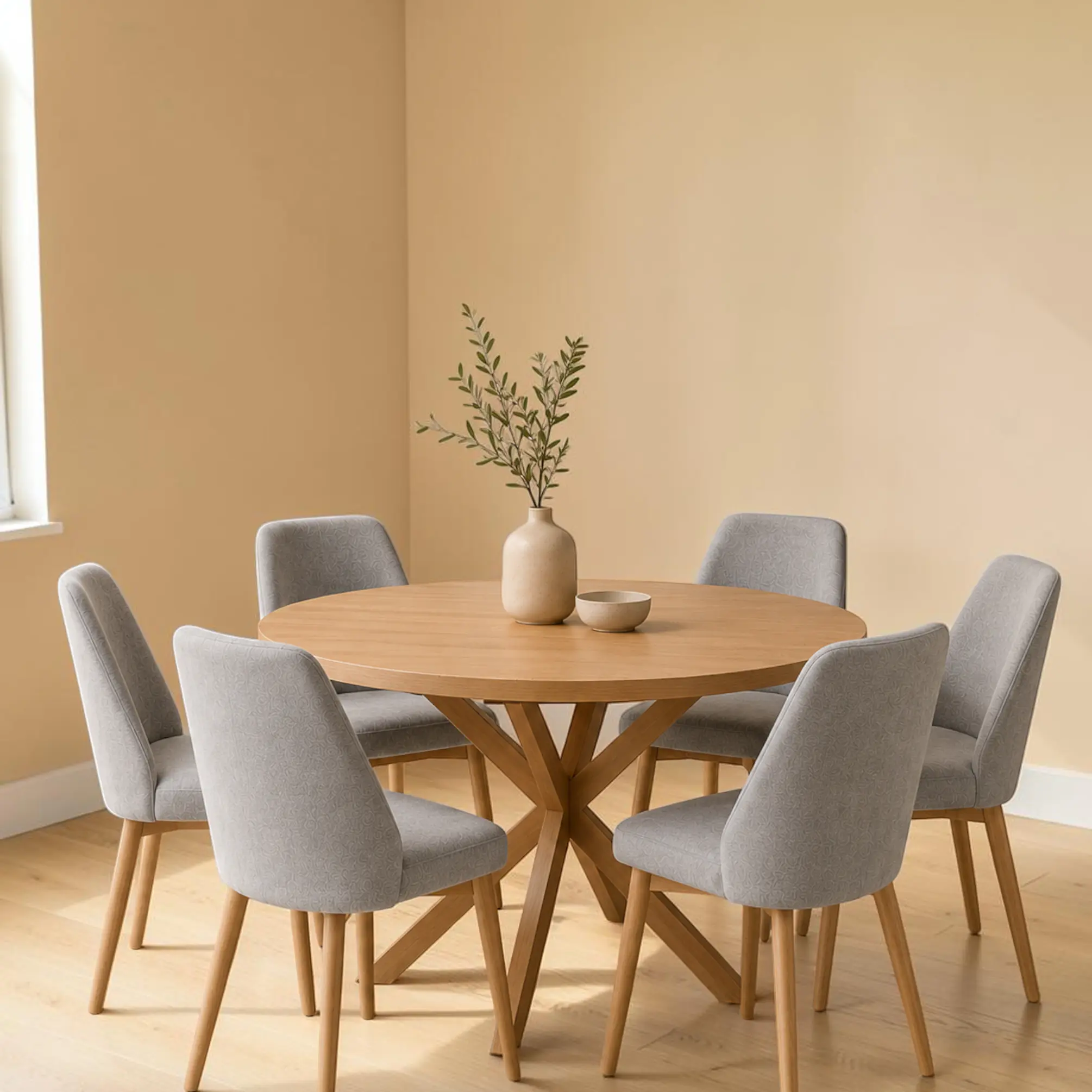 Comedor Redondo Madrid con Sillas Lena Lino 6