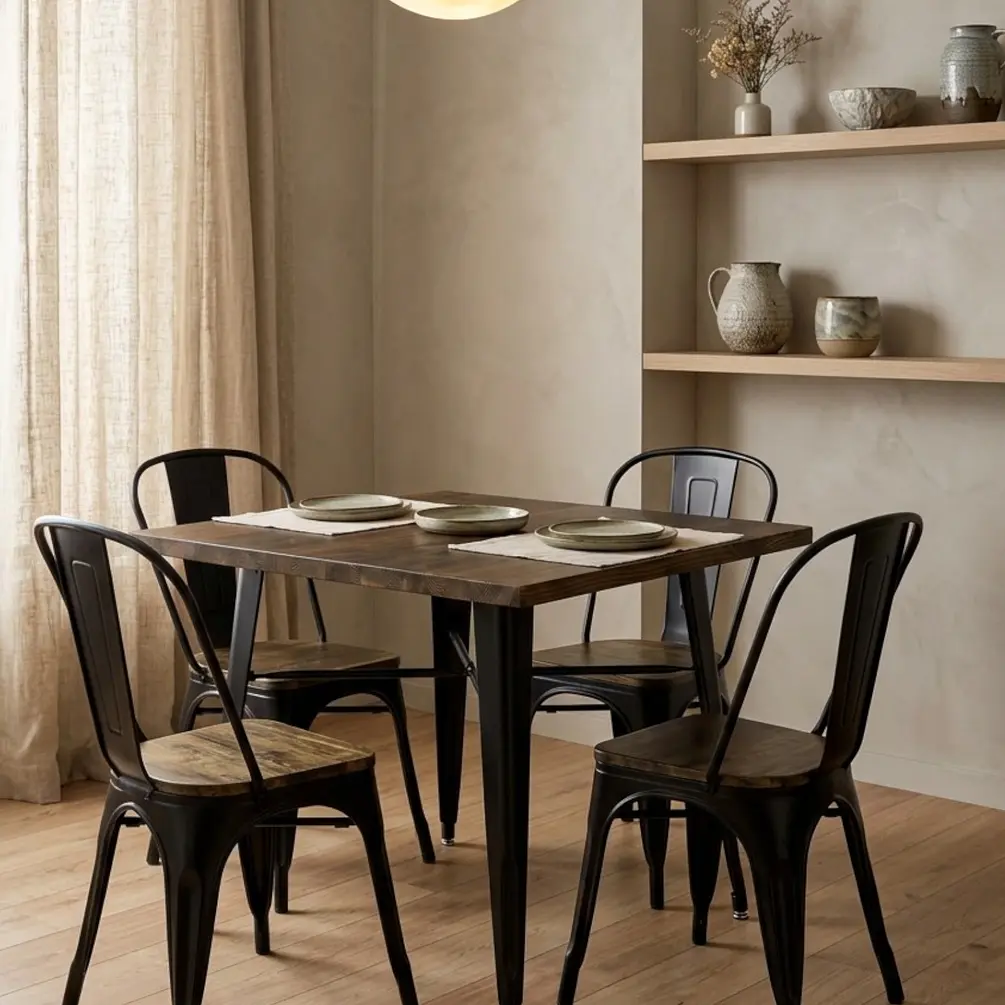 Comedor Cuadrado Tolix Madera con Sillas Tolix 2