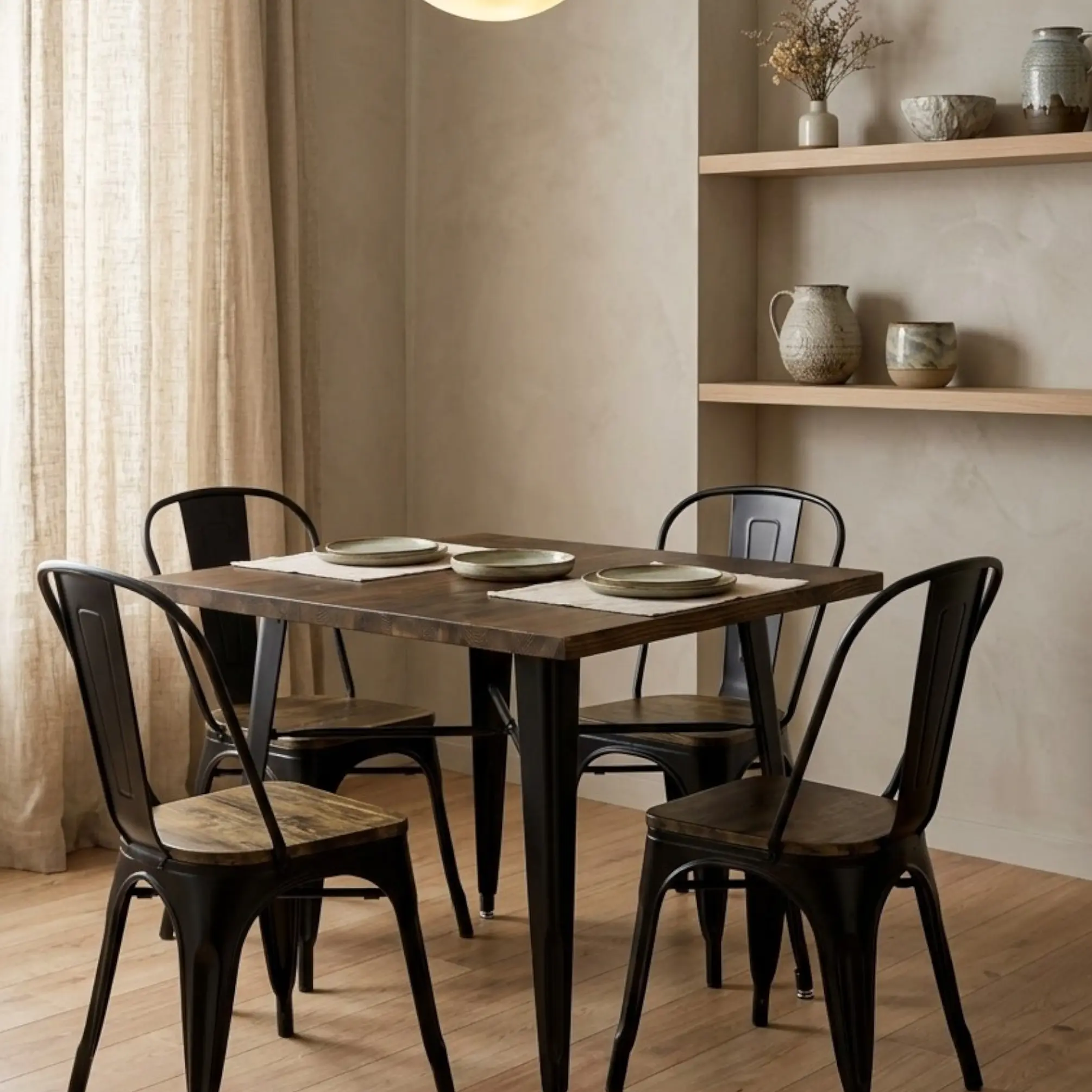 Comedor Cuadrado Tolix Madera con Sillas Tolix 2