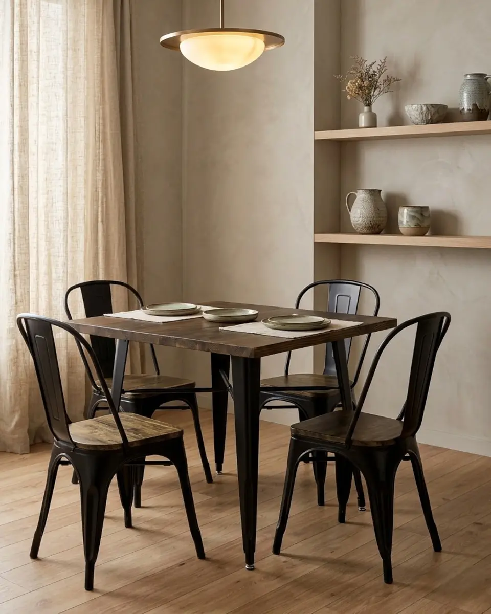 Comedor Cuadrado Tolix Madera con Sillas Tolix 2