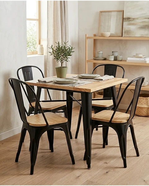 Comedor Cuadrado Tolix Madera con Sillas Tolix