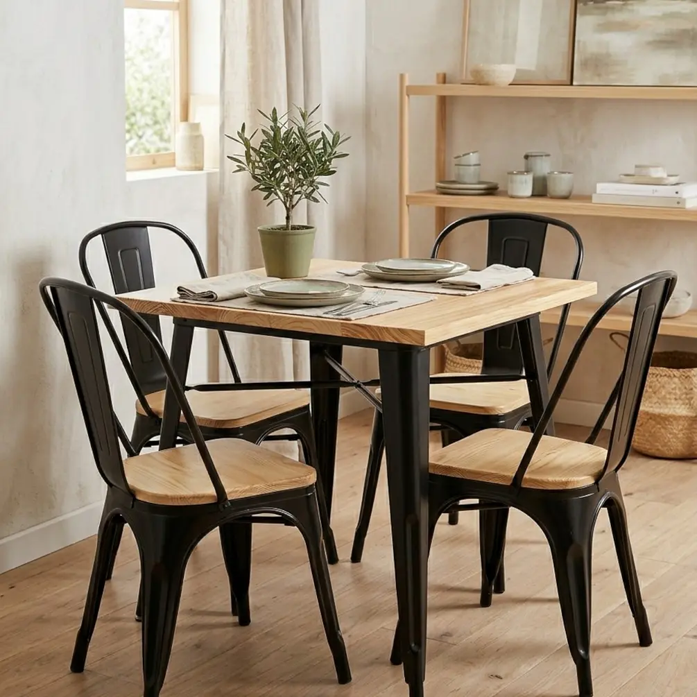 Comedor Cuadrado Tolix Madera con Sillas Tolix 1