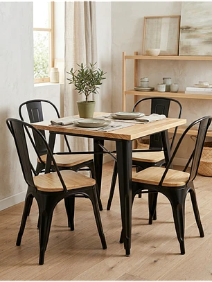 Comedor Cuadrado Tolix Madera con Sillas Tolix