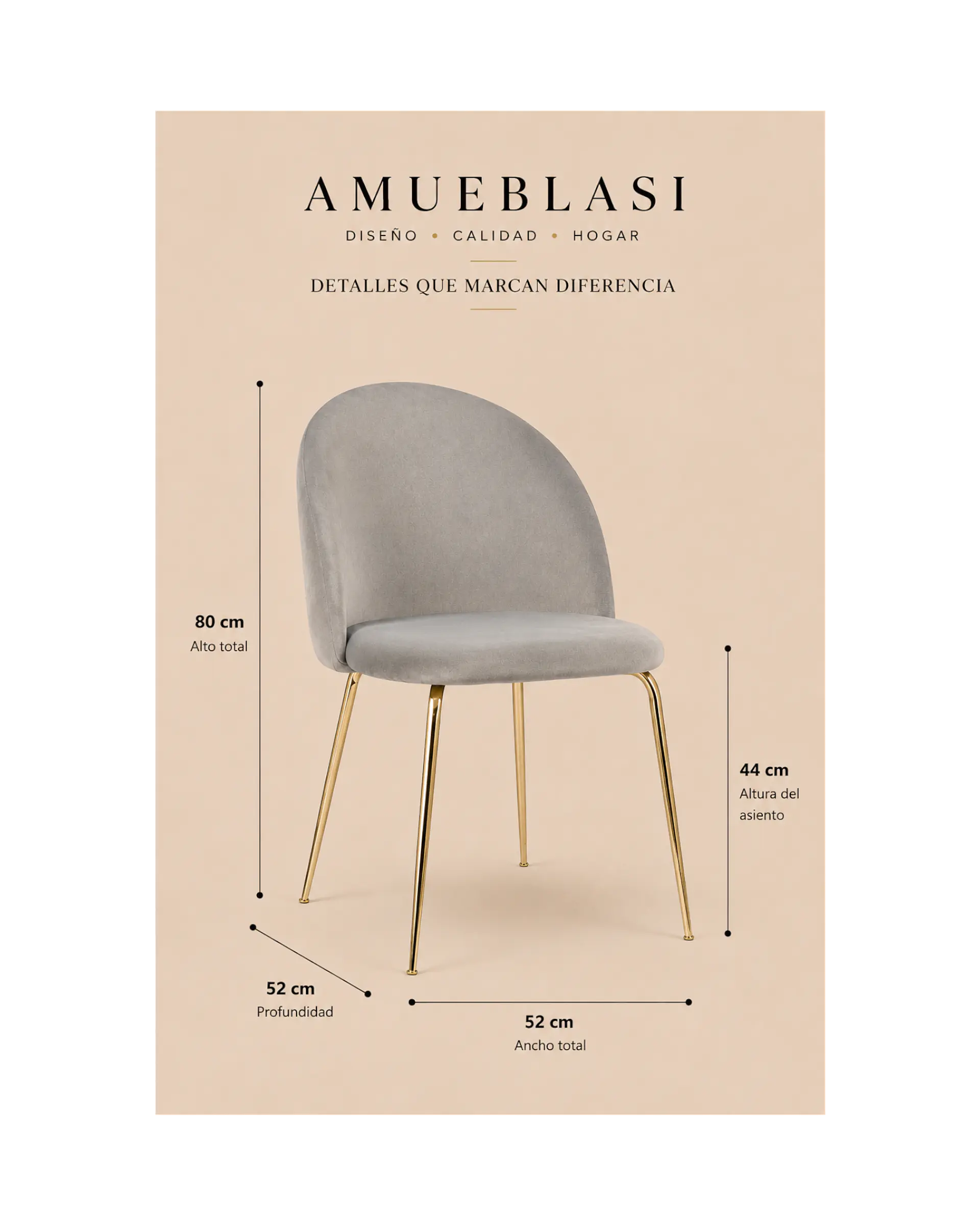 Silla Comedor Luxury Gold Felpa 5