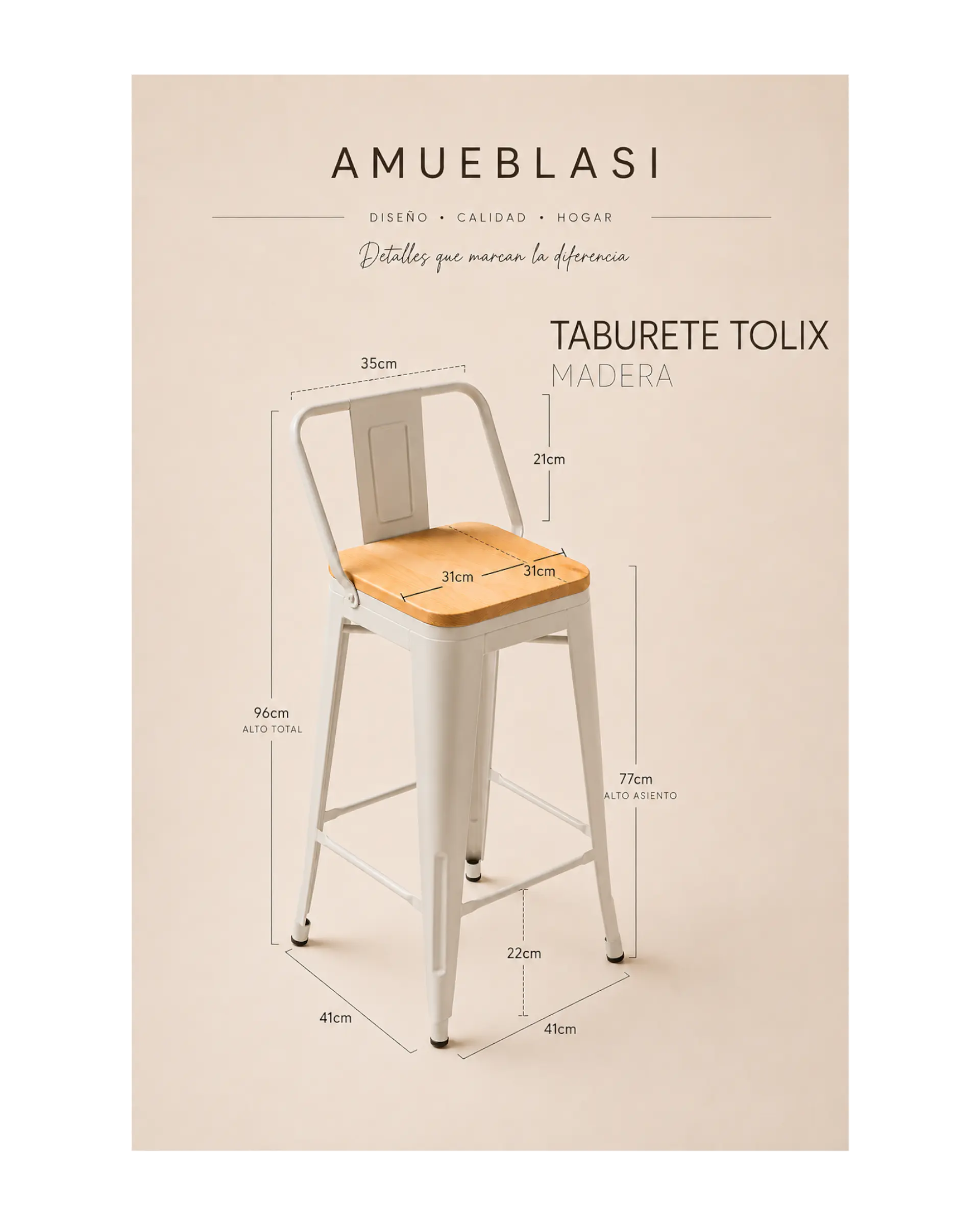 Taburete Tolix Asiento de Madera 77 cm 7