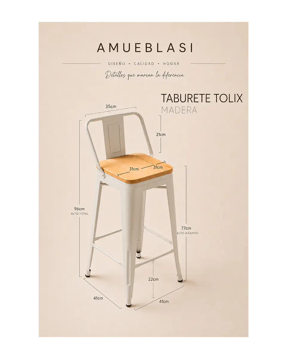 Taburete Tolix Asiento de Madera 77 cm 7
