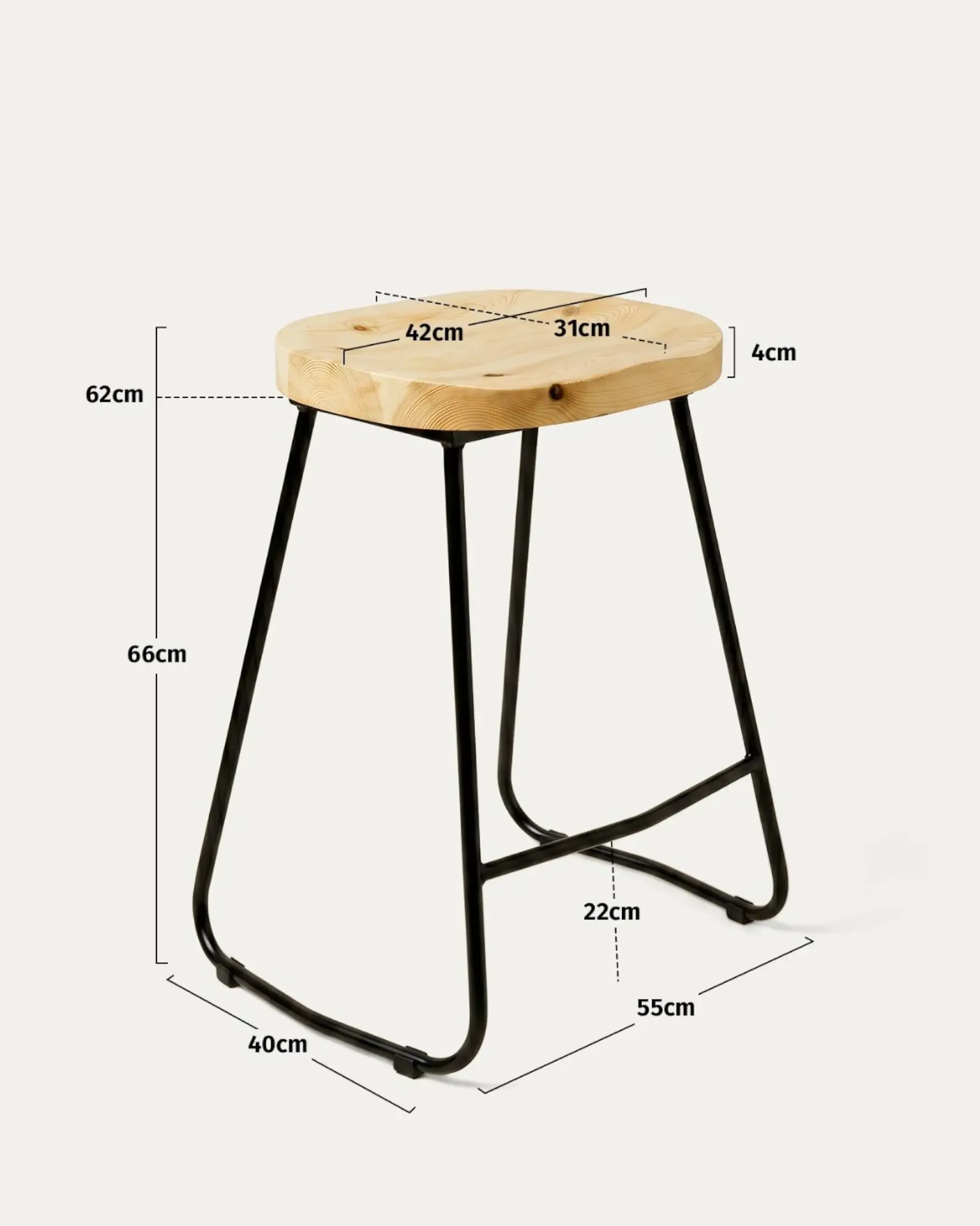Taburete Nara para Barra y Cocina Madera-Metal 66 cm 5