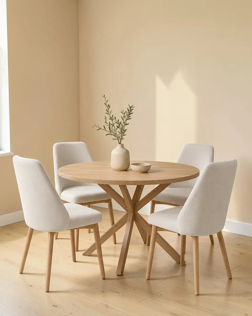 Comedor Redondo Madrid con Sillas Lena Lino 1