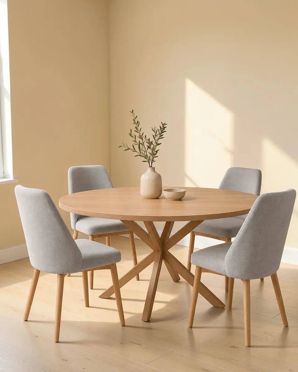 Comedor Redondo Madrid con Sillas Lena Lino 4
