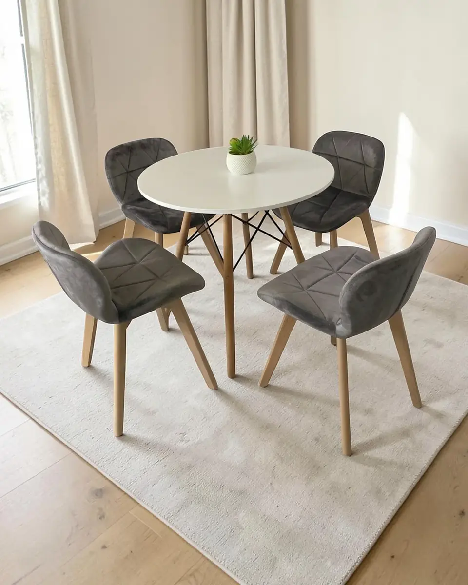 Comedor Redondo Melamina Eames con Sillas Radar Velvet 2