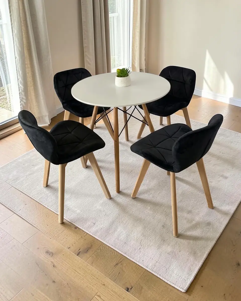 Comedor Redondo Melamina Eames con Sillas Radar Velvet 3