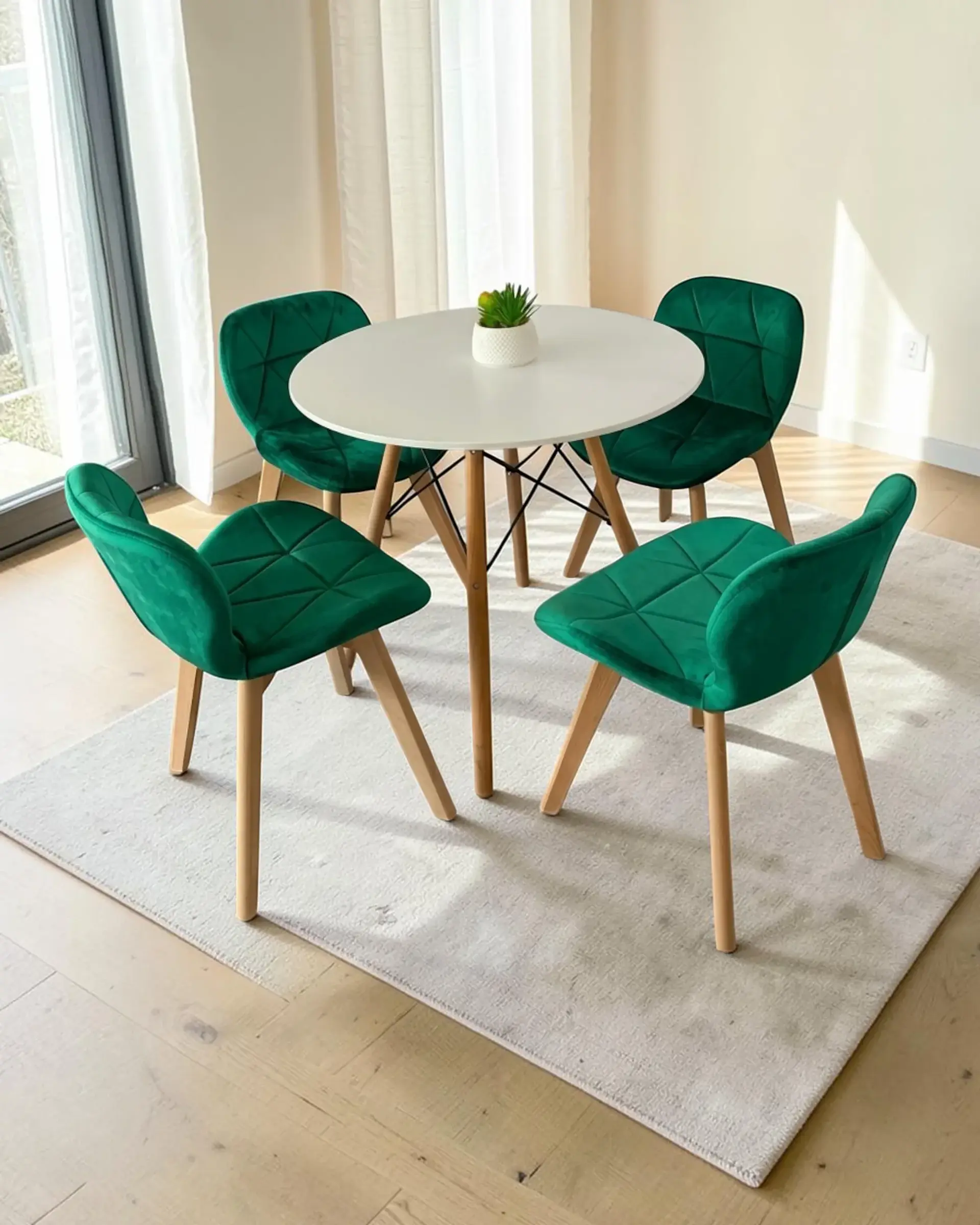 Comedor Redondo Melamina Eames con Sillas Radar Velvet 4
