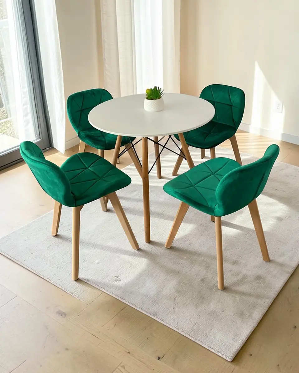 Comedor Redondo Melamina Eames con Sillas Radar Velvet 4