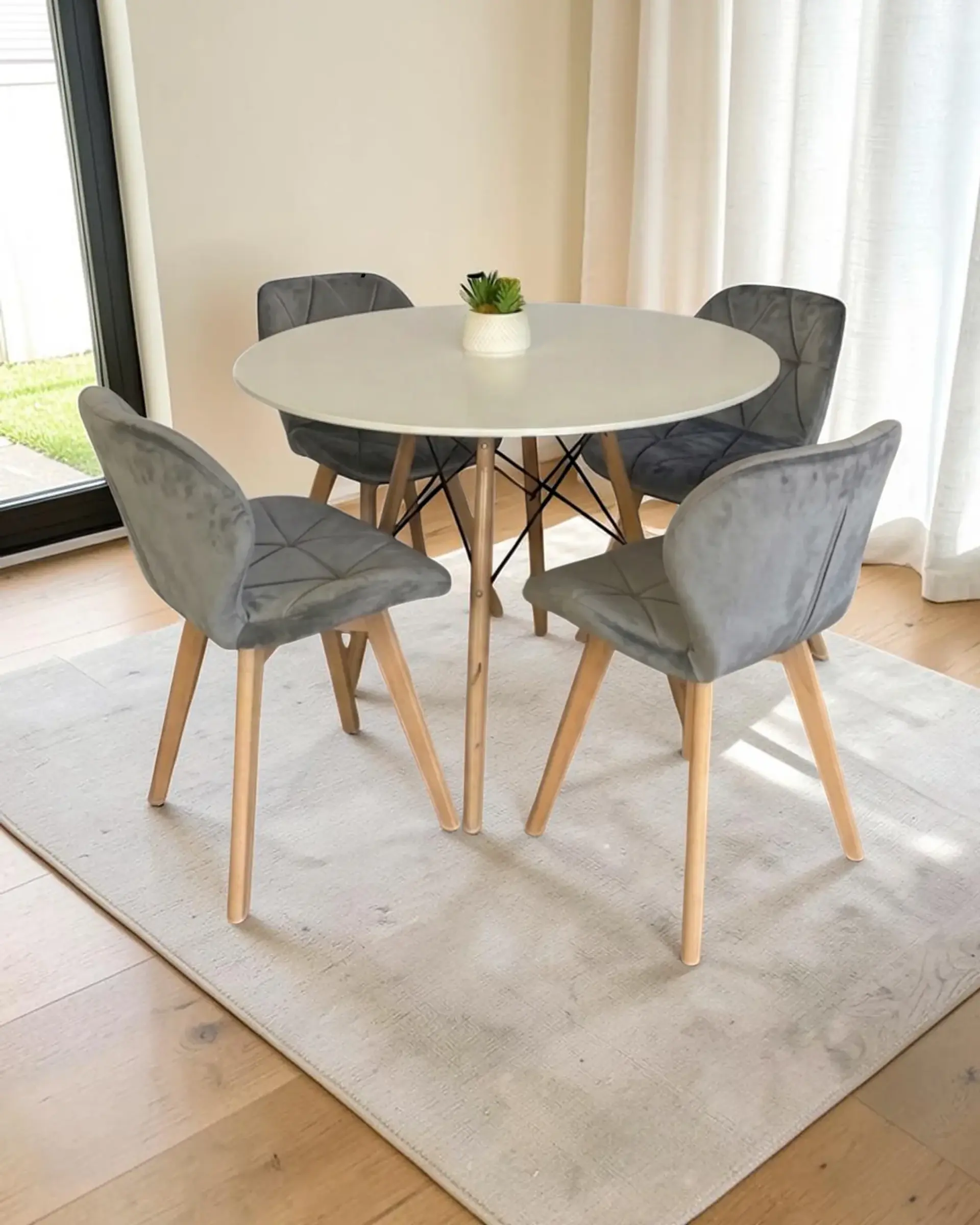 Comedor Redondo Melamina Eames con Sillas Radar Velvet 6