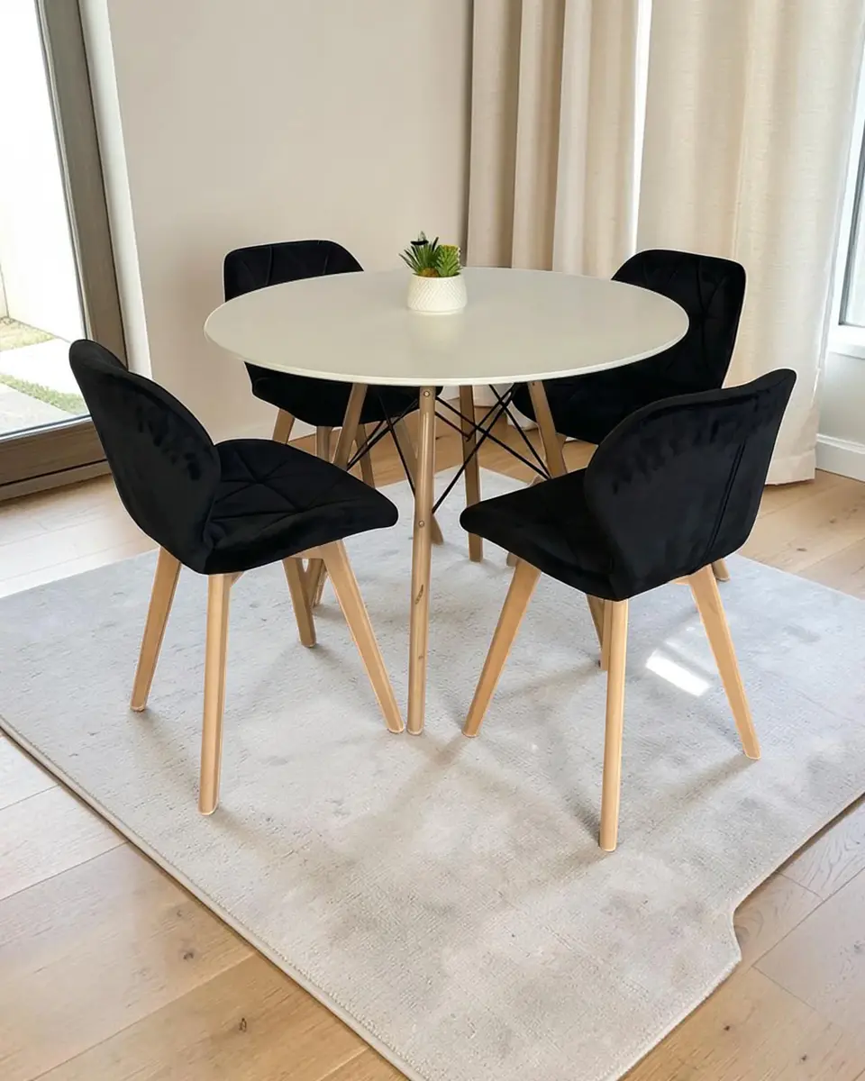 Comedor Redondo Melamina Eames con Sillas Radar Velvet 7