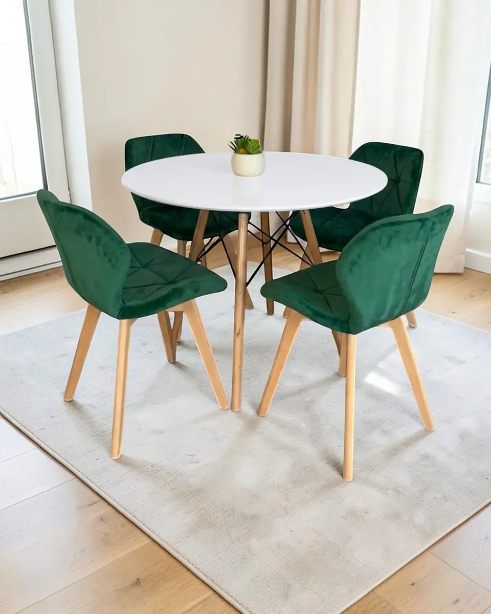 Comedor Redondo Melamina Eames con Sillas Radar Velvet 8