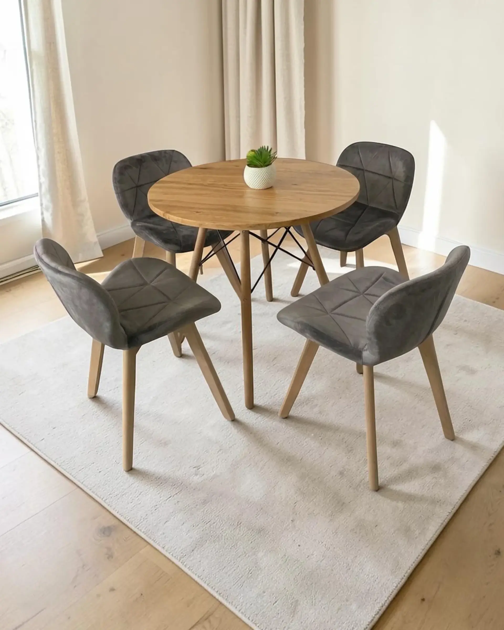 Comedor Redondo Melamina Eames con Sillas Radar Velvet 10