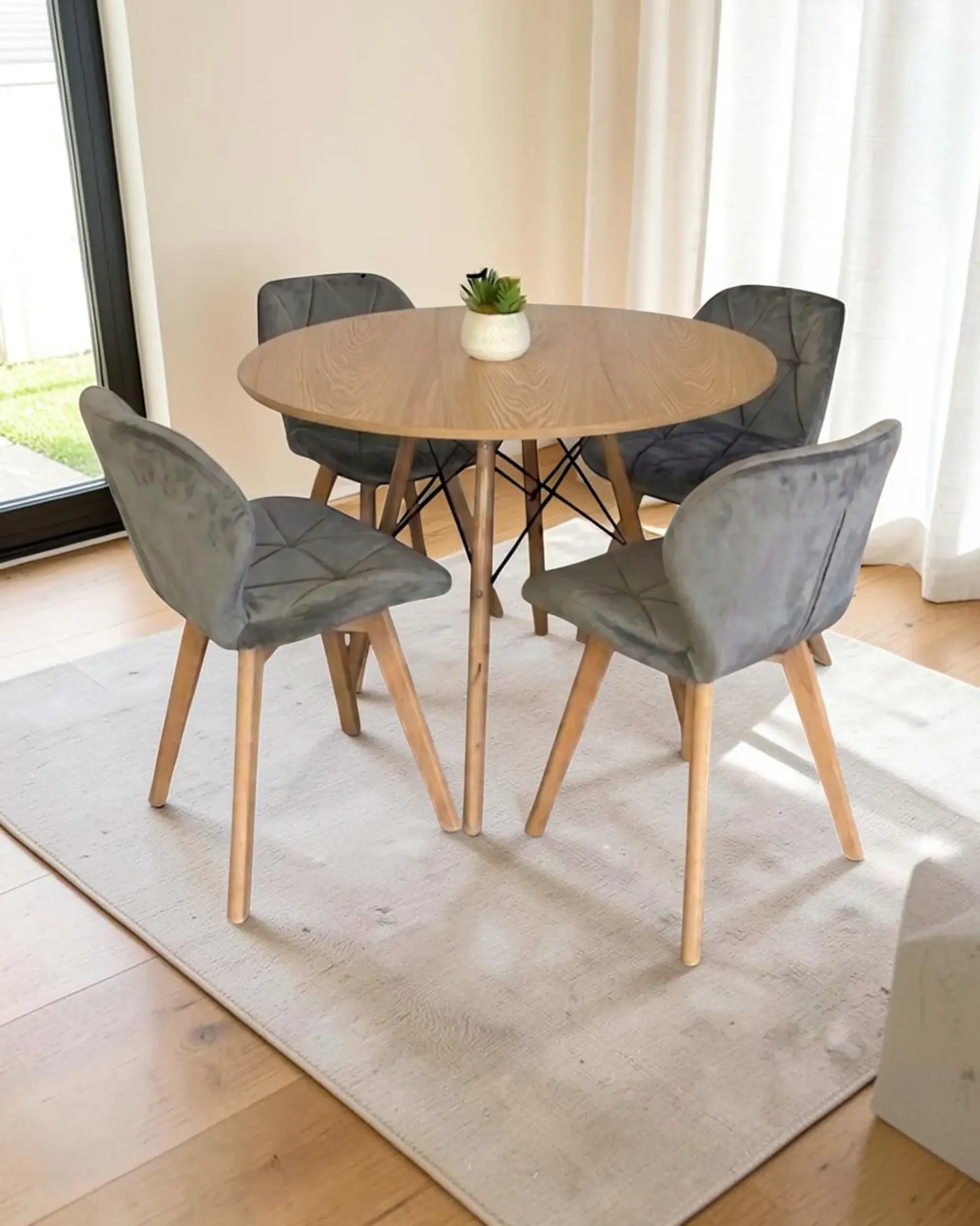 Comedor Redondo Melamina Eames con Sillas Radar Velvet 14