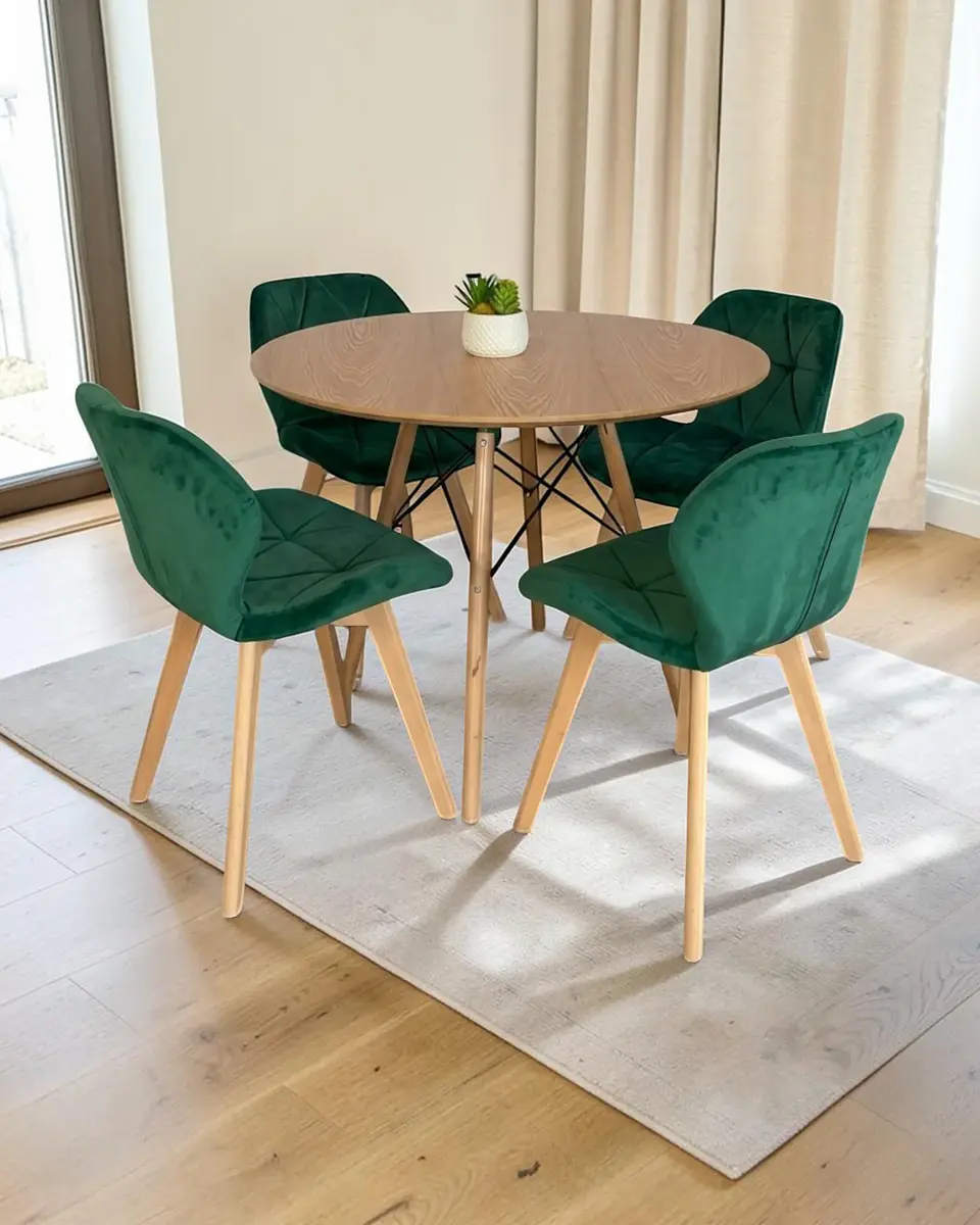 Comedor Redondo Melamina Eames con Sillas Radar Velvet 16